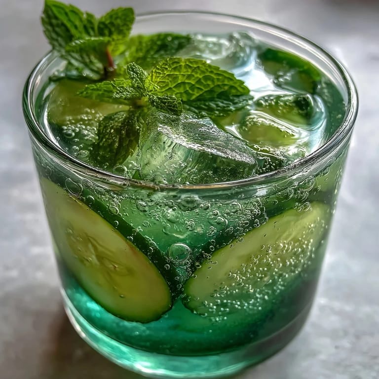 Juicy Sparkling Cucumber Mint Lemonade Mocktail, a delightful bubbly beverage with lemon zest.