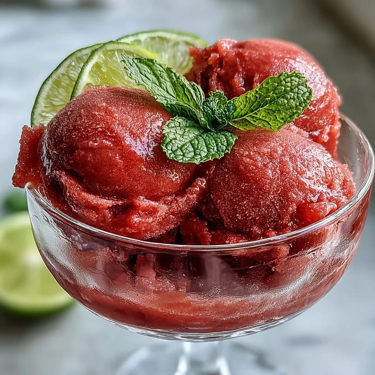 Easy homemade Watermelon Sorbet, showcasing bright red, frosty perfection.