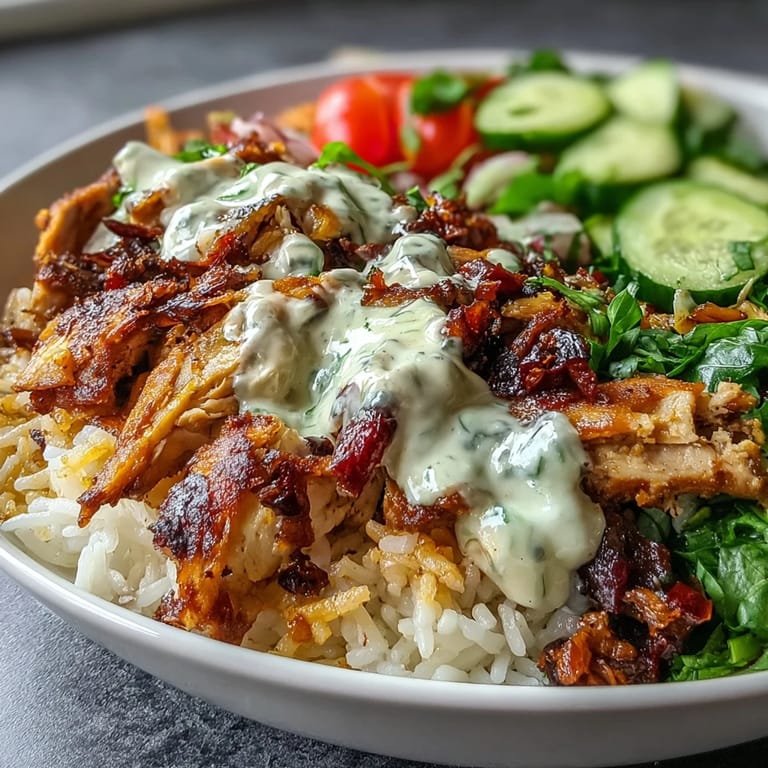 Flavorful Middle Eastern Shawarma Bowl, featuring spiced chicken and fresh produce.