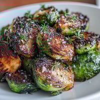 Herb-Lemon Roasted Brussels Sprouts with Almonds, crisp-tender and golden, tossed with fresh herbs, lemon zest, and crunchy toasted almonds.