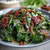 Smoky turkey and tender collard greens simmered with onions and spices for a classic Southern comfort dish.